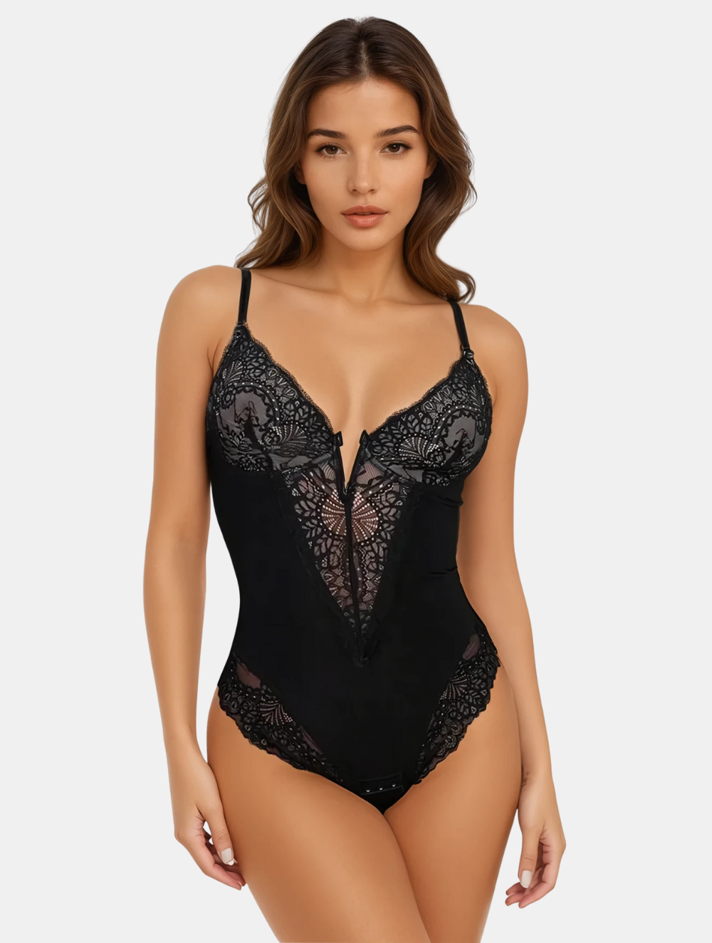 Deep V-Neck Lace Bodysuit