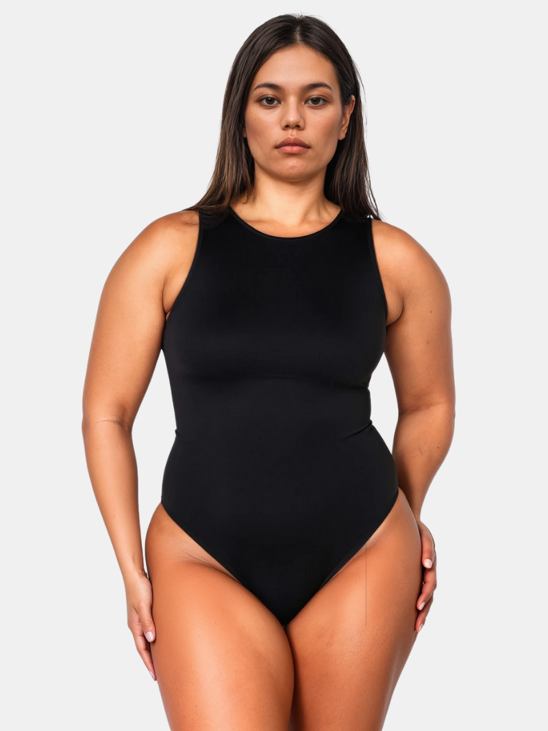 Round Neck Thong Shapewear Bodysuit