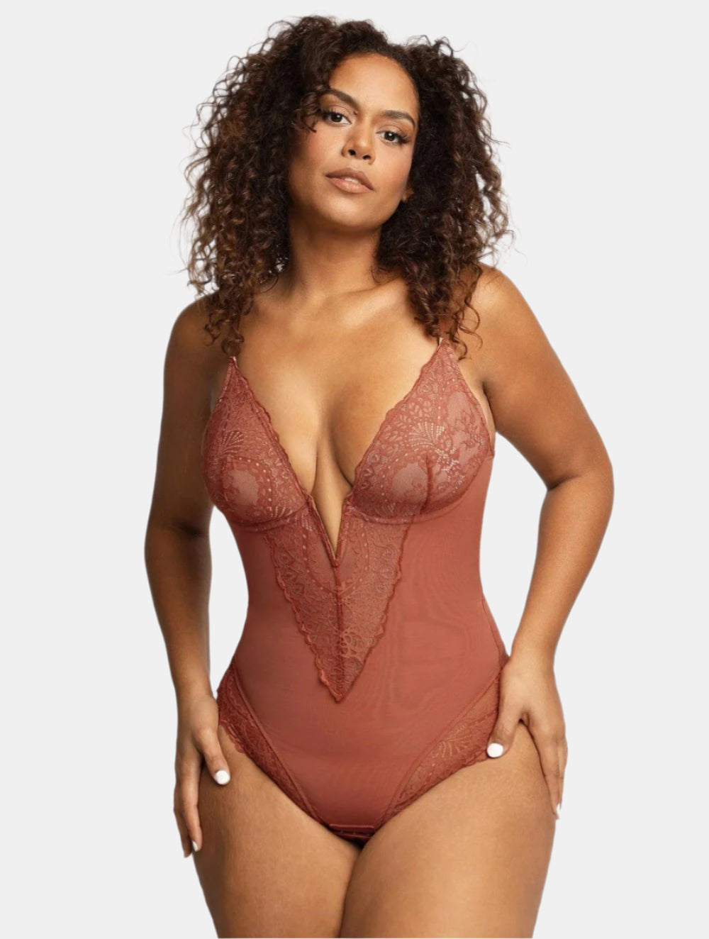 Deep V-Neck Lace Bodysuit - GetLivetta