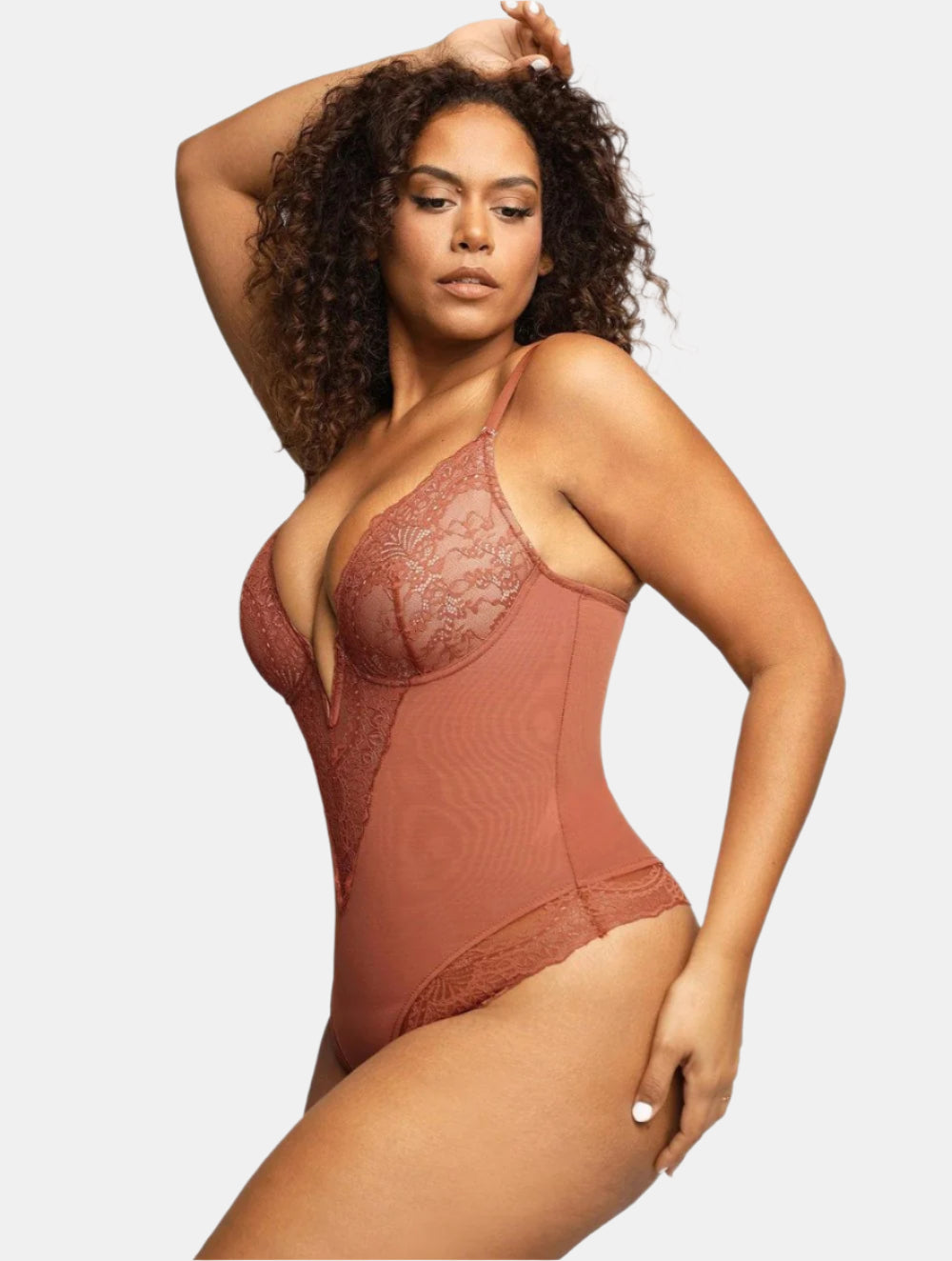 Deep V-Neck Lace Bodysuit